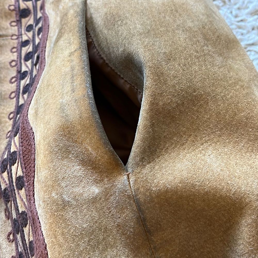 Vintage Boho Styled Leather Coat with Faux Fur trim Large - Picture 12 of 16